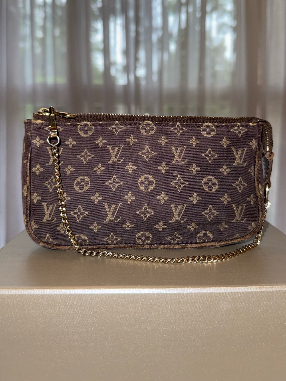 Louis Vuitton Monogram Mini Lin Pochette with Gold Chain